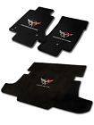 Black 1997-04 Flag Mats Floor Pc Script Corvette 3 C5 Logo Set Embroidered
