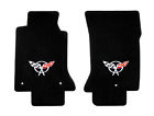 Pair C5 2004 Emblem Floor Silver Logo Embroidered Corvette Flag Mats