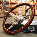14" Slotted Chrome Steering Wheel Dark Wood Riveted Grip, 6 Hole Chevy Ford Gmc. Fixed Price $168.26.
