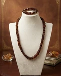 Brown Color Burmese Amber Square Bead Necklace And Bracelet Set. Fixed Price $58.00.