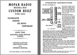 Chrysler 1941 - Mopar Radio Model 800 Custom Built For Plymouth, Dodge, Des. Fixed Price $9.95.