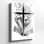 Wall Art Black Cross Open Book Floral Sketch Christian Home Canvas Print Decor. Fixed Price $89.90.