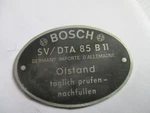 Type Plate Sign Bosch Sv/dta 85 B11 Compressor Air Classic Truck S51. Fixed Price $24.61.