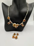 Faux Amber Silver Necklace Drop Dangle Earrings Matching Set Demi Parure. Fixed Price $49.99.