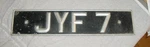 Orig British English License Tag "jyf 7" 40S 1950S Rolls-royce Bentley Jag Mg. Fixed Price $69.00.