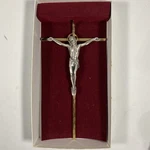 Crucifix Wall Cross New Open Box Gold Tone Silver Jesus Approx. 10". Fixed Price $17.75.