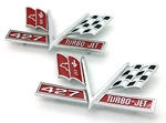 New 66-67 427 Turbo-jet V Cross-flag Front Fender Emblem Pair / Usa-made Badge. Fixed Price $96.99.