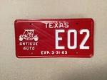 Vintage Original 1958-1963 Texas Antique Auto License Plate E02. Fixed Price $49.95.