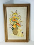 Vintage 1975 Paragon Straw Doll Floral Crewel Embroidery Complete Framed Large. Fixed Price $54.00.