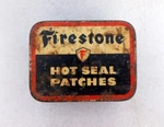 1940'S Vintage Firestone Hot Seal Patches Adv. Tin Box Automobilia Collectible. Fixed Price $119.00.