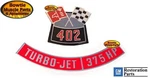 70 71 72 Chevelle Camino Ss Impala Camaro 396 402 375HP L78 Engine Decal Set. Fixed Price $22.95.