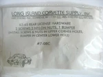 Reproduction Corvette 63-65 Screw, Nut And Bumper Set Rear License Pieces.. Fixed Price $11.99.