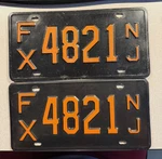 Pair Nj Steel License Plates 1950'S '60'S Black & Orange Original Mailer. Fixed Price $32.00.