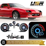 Blue Glow Gauge Black Overlay For 85-89 Chevy Camaro Z28 145MPH Iroc Cluster. Fixed Price $49.95.