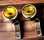 Vintage 1930S Ford Script Unity 4" Fog Driving Lights W Original Brackets Fomoco. Fixed Price $499.75.