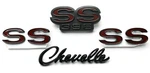 New Custom Black & Red Emblem Set For 1968-69 Chevelle Ss 396 Script Badge Trim. Fixed Price $187.99.