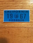 1967 California License Plate Registration Yom Dmv Sticker.. Fixed Price $12.00.