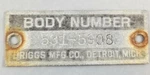 Vintage 1930'S Briggs Mfg Co. Body Number 531-5908 Emblem Badge Plate. Fixed Price $38.89.