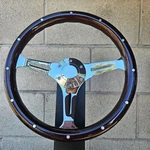 14" Slotted Chrome Steering Wheel Dark Wood Riveted Grip, 6 Hole Chevy Ford Gmc. Fixed Price $158.26.