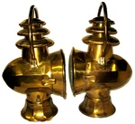 Pair Ornate Atwood Stay-lit Early Brass Bale Side Lamps Model Ford. Fixed Price $1900.00.